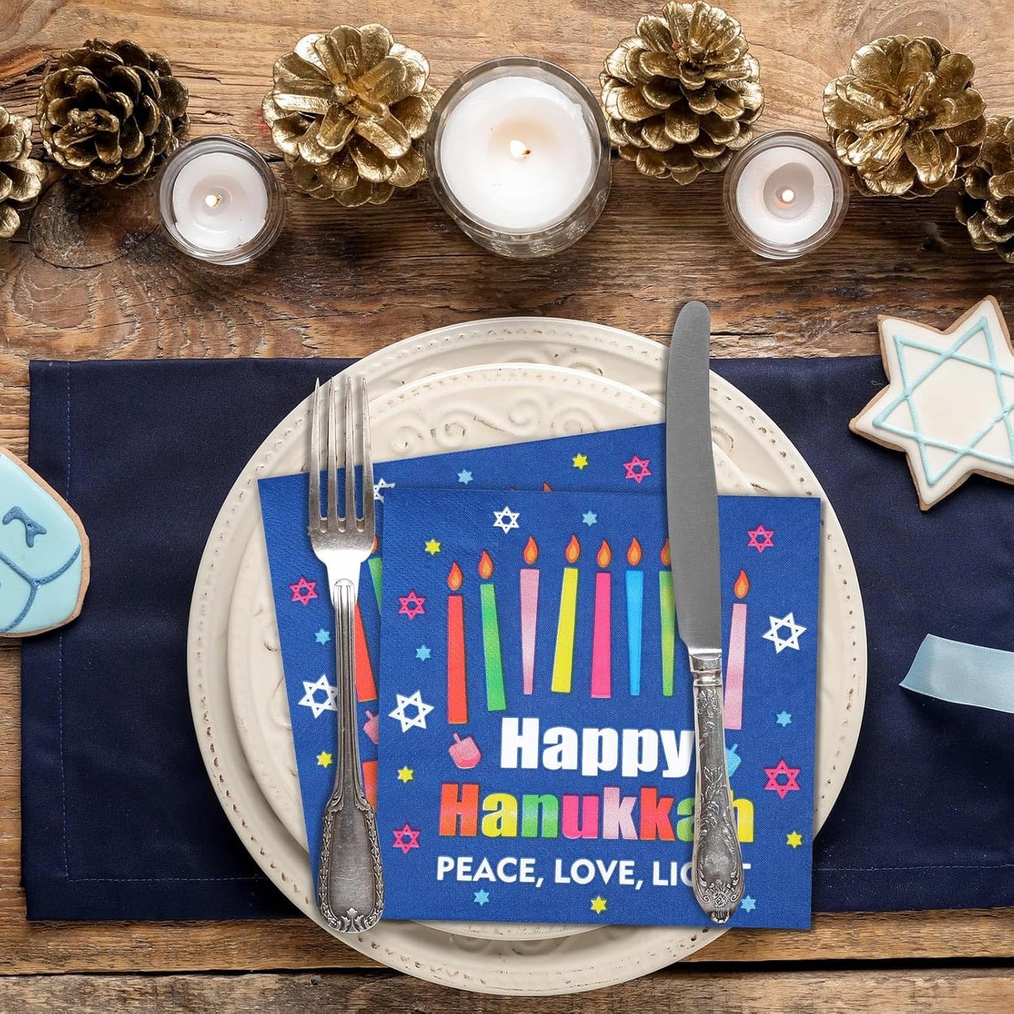 60 Pcs Happy Hanukkah Cocktail Paper Napkins 6.5 x 6.5 Inches Disposable Paper Napkins Dessert Beverage Napkin for Decoupage Luncheon Napkin for Party Wedding Birthday Party