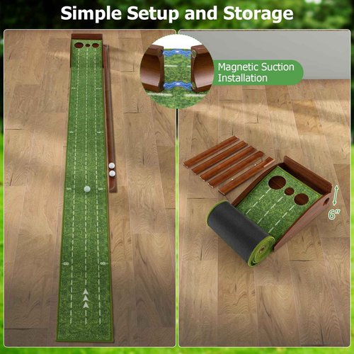 GYMAX Putting Mat, Golf Putting Green Indoor with 2/3 Hole, Golf Practice Mat with Auto Ball Return, Golf Training Aid Putter Alignment for Home Office, Golf Accessories Gift (Auto Return, 3 Holes)