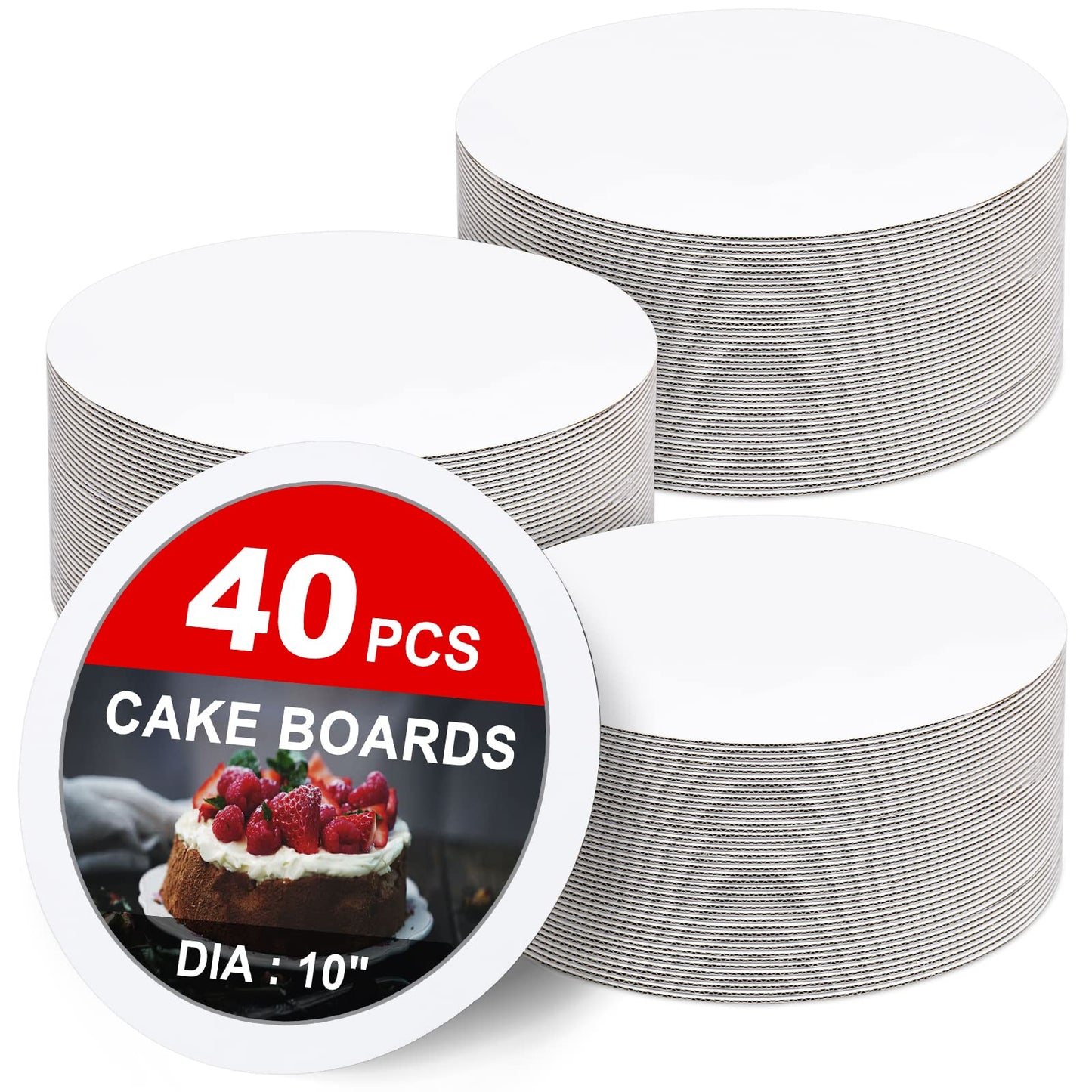 40-Packs Cake Boards 10 inch Round, Cake Boards White Cake Board Rounds, White Cake Circles Rounds Base Food-Grade Cardboard Cake Plate for displaying Cakes, Bread, Desserts（Thin and Sturdy）