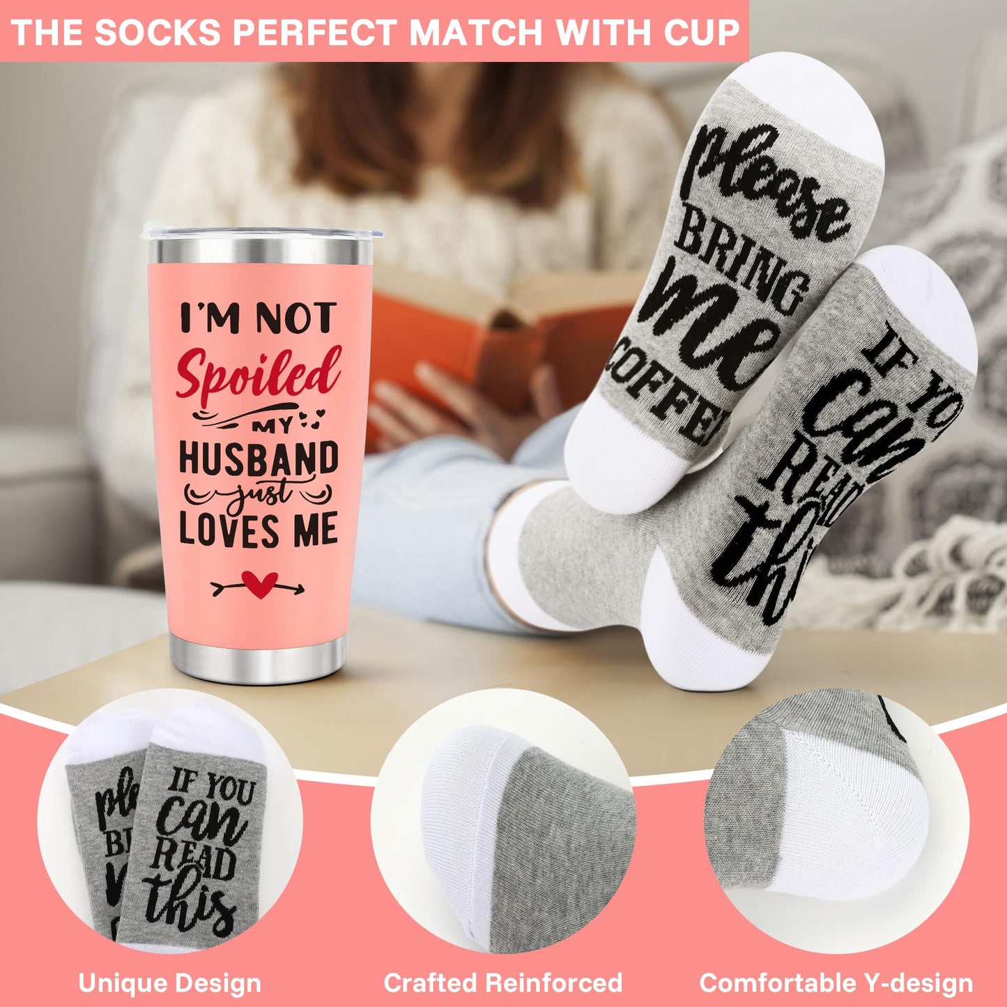 Gifts for Wife Birthday Christmas Wife Gifts from Husband, Wedding Anniversary Women Gift for Wife, Xmas Best Wife Ever Gift, Romantic Present for Wife 20oz Pink Tumbler Cup ＆ Socks Set