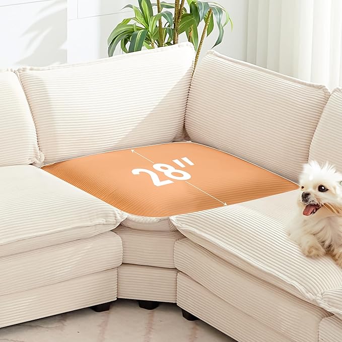 ROWHY 150'' Modular Sectional Cloud Couch, 7 Seater Corner Sofa Big Comfy Corduroy V Shaped Couch with 4 Throw Pillows, Convertible Chaise, Ottoman, Couches for Living Room Office Beige