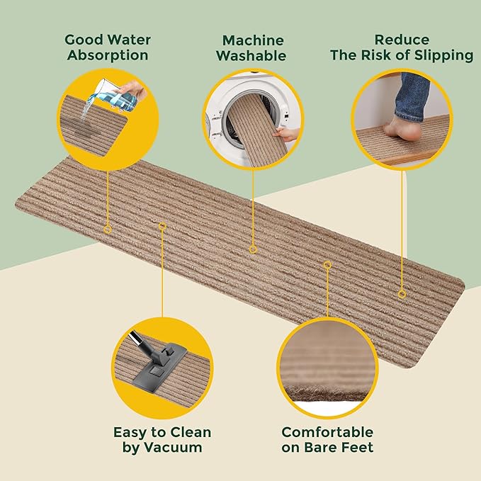 MBIGM 8" X 30" (15 in Pack) Non-Slip Carpet Stair Treads Non-Skid Safety Rug Slip Resistant Indoor Runner for Kids Elders & Pets with Reusable Adhesive - Cornstalk - Carpet Pads for Stairs