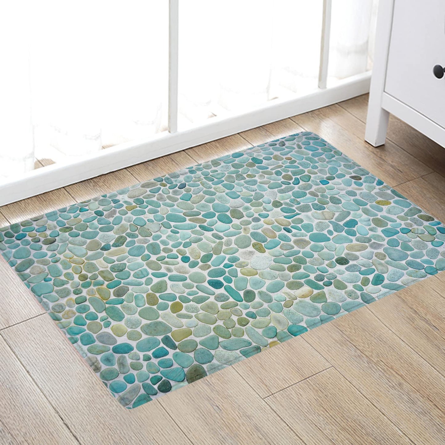 LYFANS Bathroom Uses Absorbent Non Slip Bath Mats, Kitchen Floor Mats, Artistic Small Stone 3D Carpets (24x16 Inches), and Flannel Memory Sponge Floor Mats for Bedside Living Rooms.