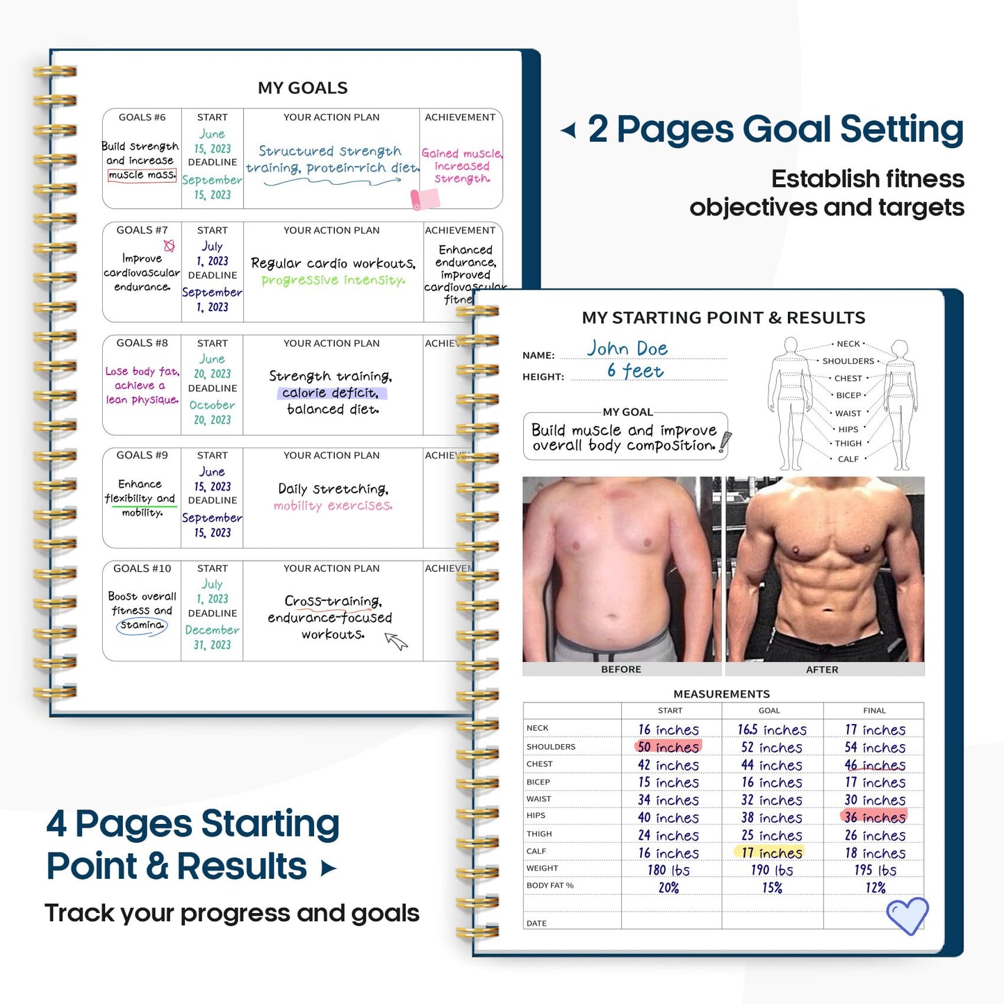 Fitness Workout Journal for Women & Men, A5(5.5" x 8.7") Workout Log Book Planner for Tracking, Progress, and Achieving Your Wellness Goals-Navy Blue