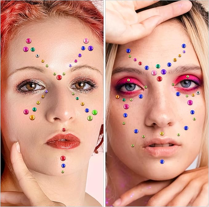 591pcs Face Gems Hair Gems Pearls, Self-Adhesive Face Jewels Eye Rhinestones 3/4/5/6/8 mm Face Gem Stick on, Halloween Makeup Gems Rave Accessories for Face Eyes Body Makeup (05.Color)