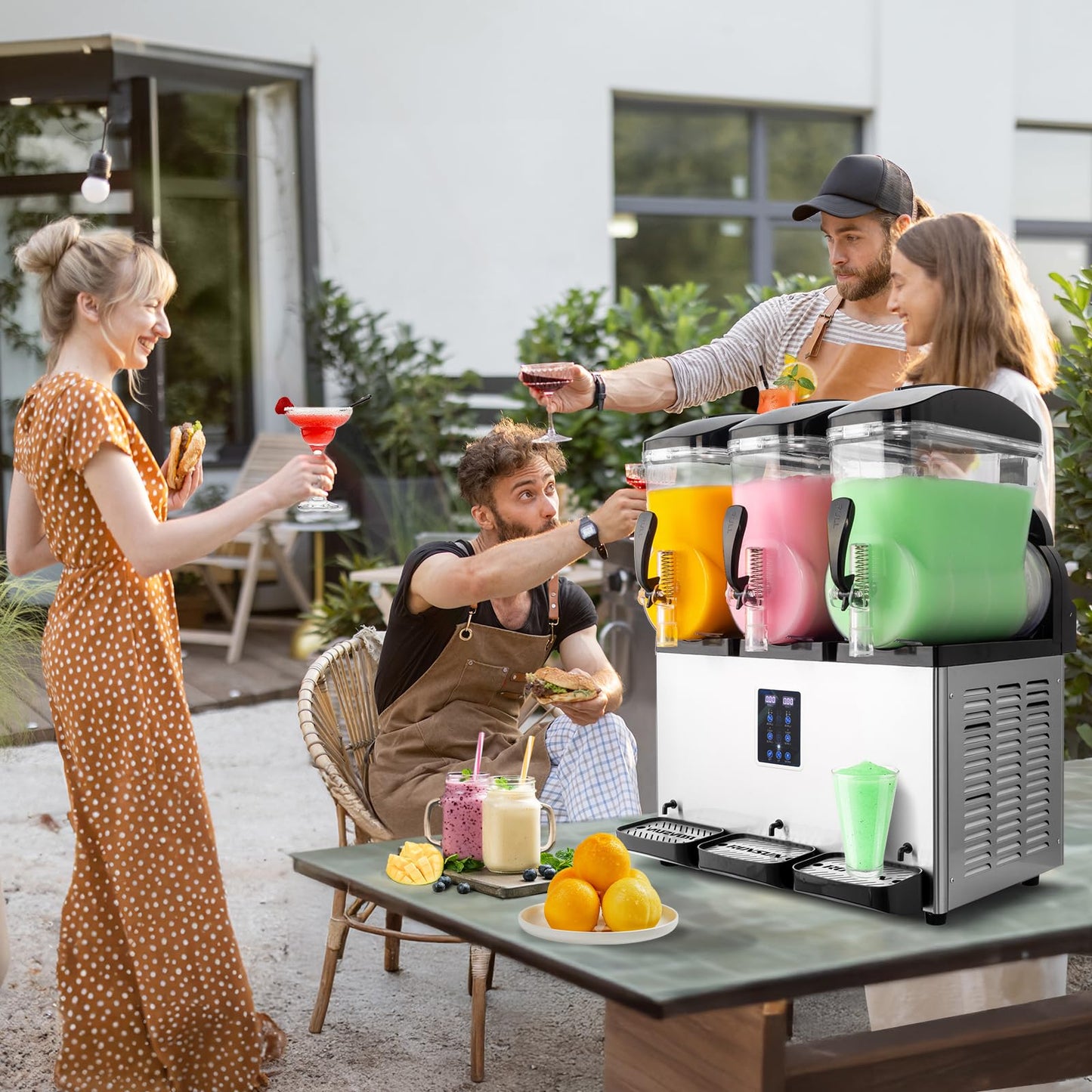 ROVSUN 15L X 3 Tanks Commercial Slushy Machine, 12 Gal/45L Slushie Machine Frozen Drink Machine, Margarita Machine Efficient Cooling Stainless Steel for Home Restaurant Bar Party Cafes