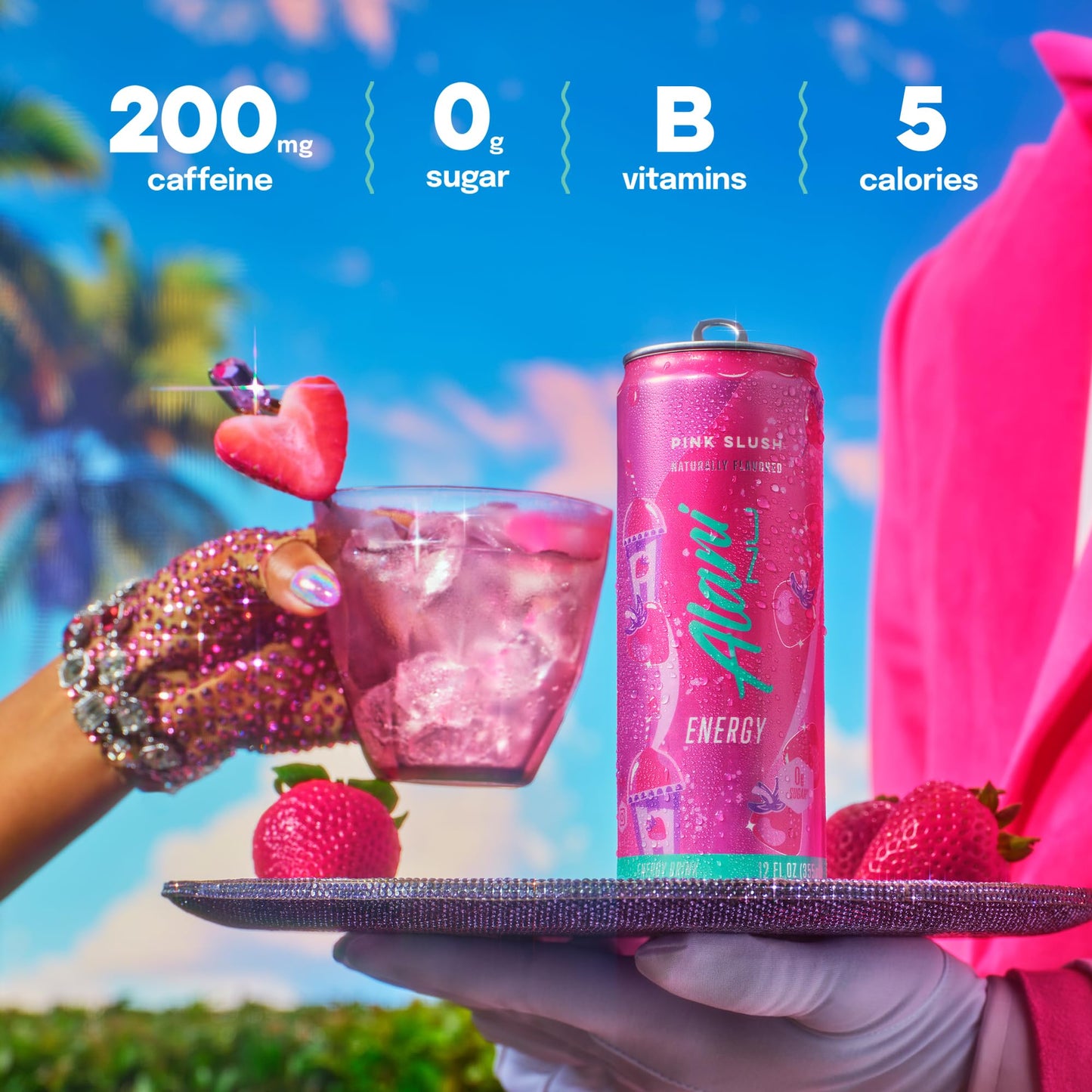 Alani Nu PINK SLUSH, Sugar Free, Low Calorie Energy Drinks, 200mg Caffeine, Biotin, B Vitamins, Zero Sugar, 10 Calories, 12 Fl Oz Cans, 12 Pack