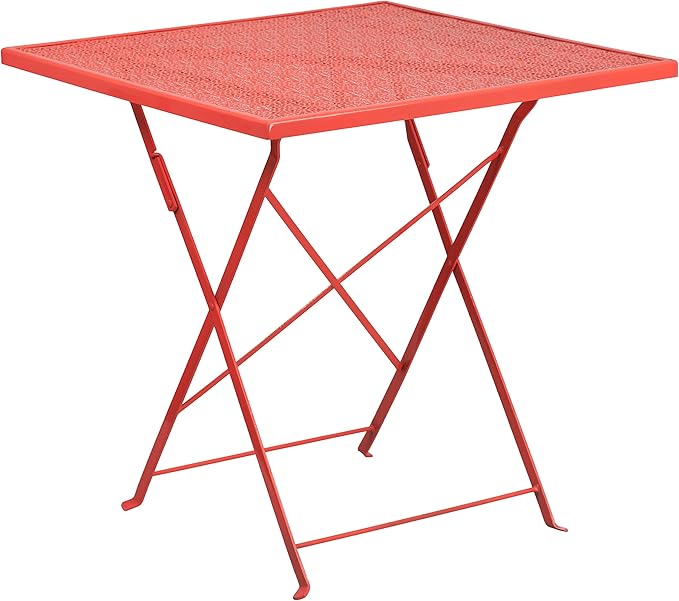 Flash Furniture Oia Commercial Grade 28" Square Coral Indoor-Outdoor Steel Folding Patio Table
