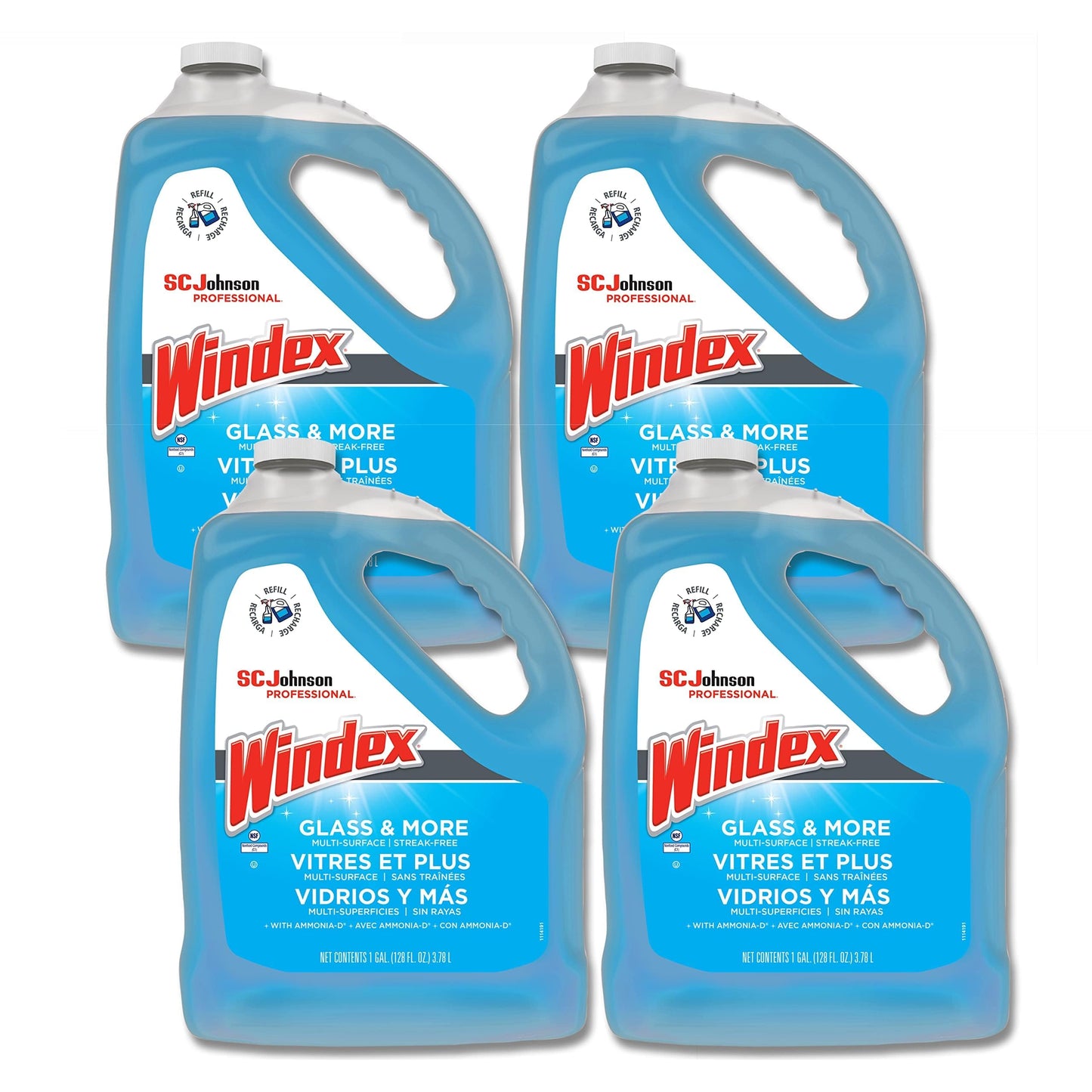 SC Johnson Professional Windex Glass and More Multi-Surface Cleaner, Windex Glass Cleaner Refill, Multi Surface Cleaner, 128 fl. oz. Bottles, 4 Count, for Professional Use Only