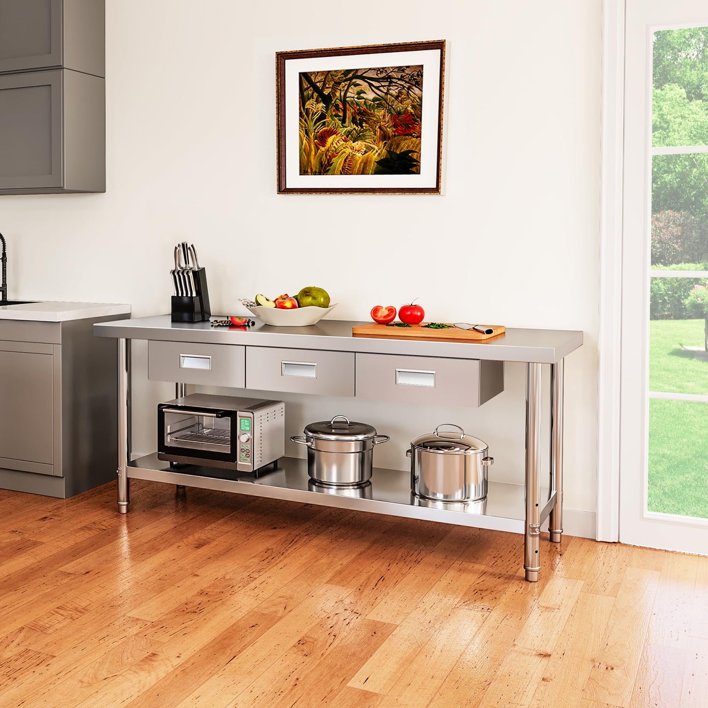 YITAHOME 60" X 24" NSF Stainless Steel Table with 3 Drawers, Work Table with Drawer, Metal Table Prep Table for Commercial Home Kitchen Restaurant Garage Warehouse
