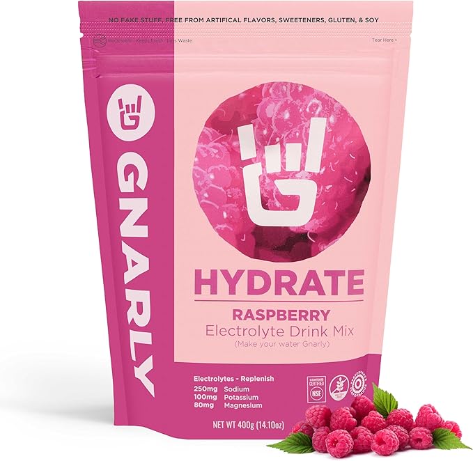 Gnarly Nutrition Hydrate Electrolyte Powder – Raspberry Exercise Hydration Drink Mix – NSF Contents Certified – Electrolyt...