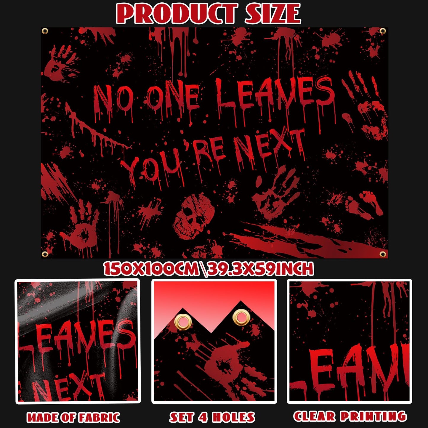 Bloody Halloween Decorations,Scary Halloween Backdrop No One Leaves Photo Background Banner Horror Movie Backdrop for Scary Halloween Party Decorations