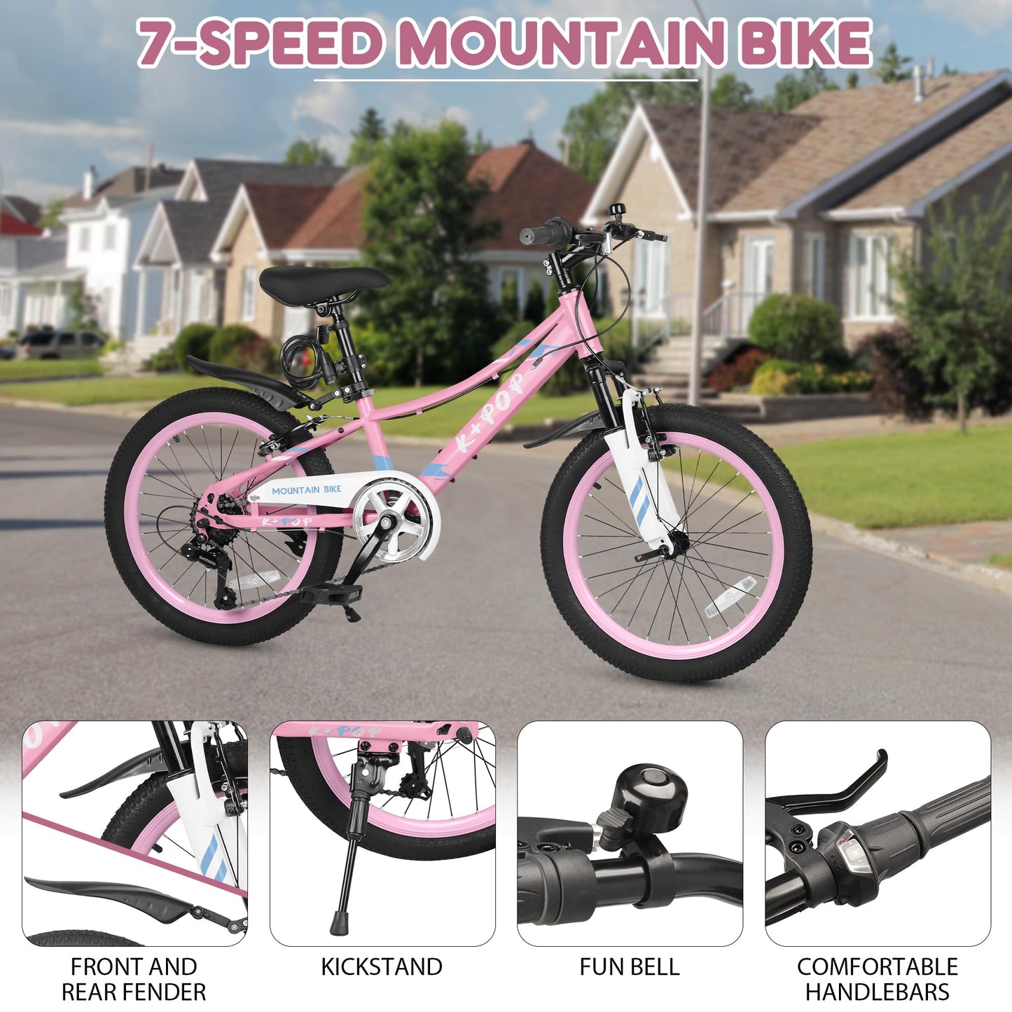 SAHISTCT 20 24 Inch Kids Bike for Boys & Girls Ages 8-12 Years,7 Speed Boys Mountain Bike Kids' Bicycles with Front Suspension and V Brakes