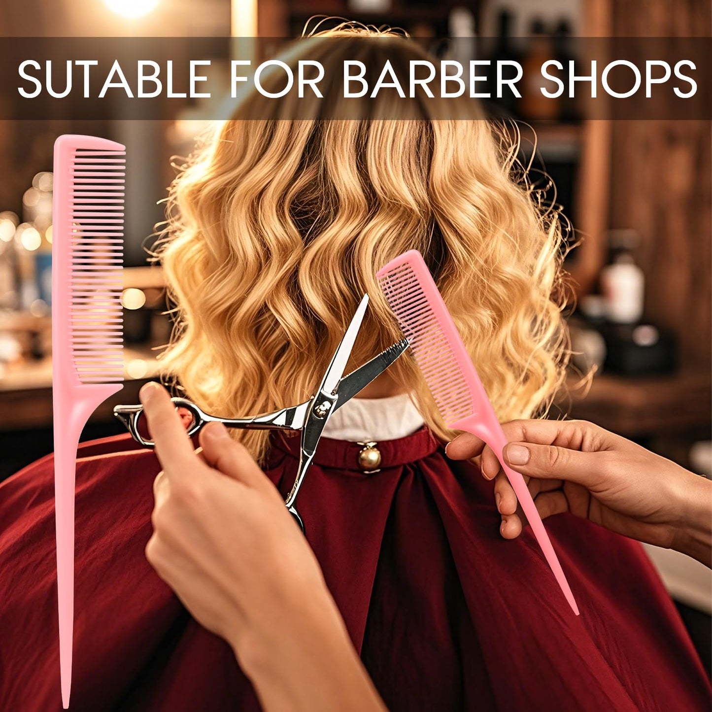 Rat Tail Comb Set-3Pcs Rat Tail Hair Teasing Fine Tooth Combs for Women Girls, Parting &Hair Styling Tools(Pink)