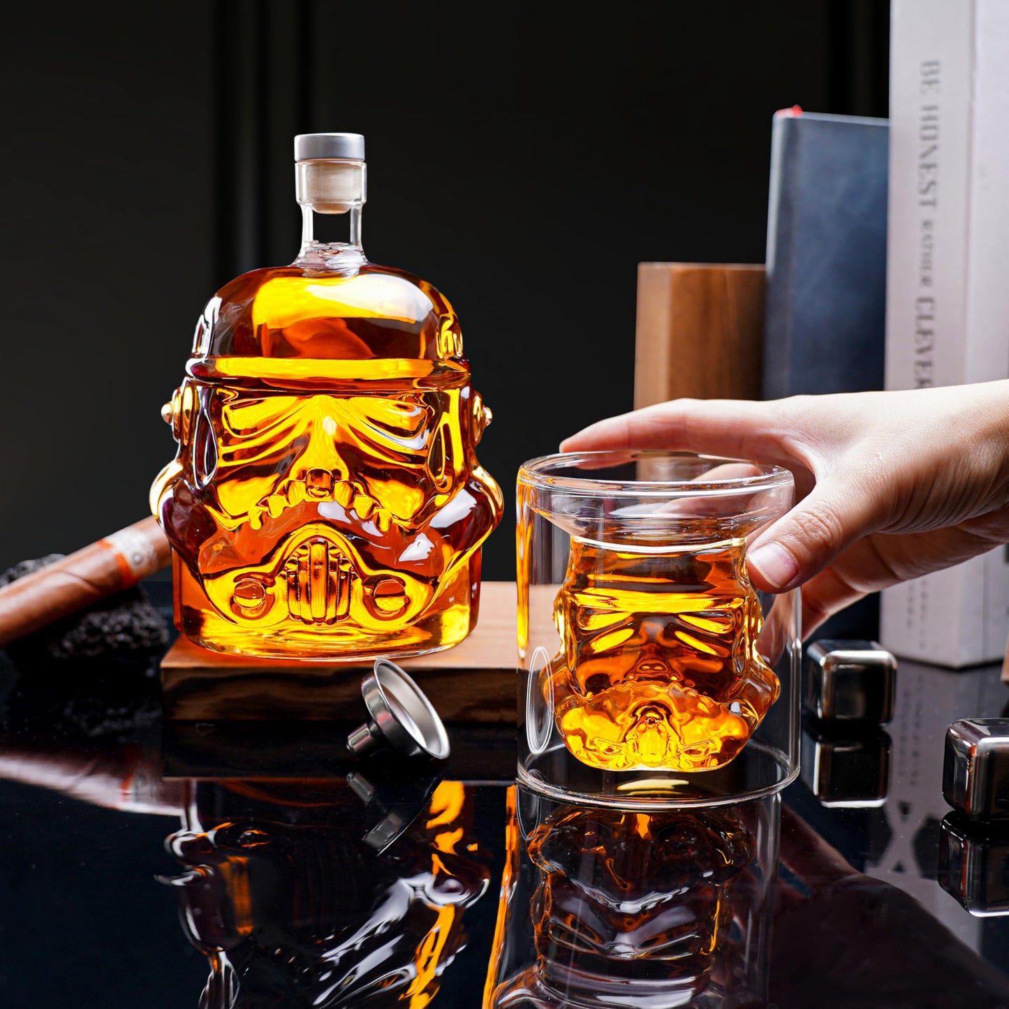 Transparent Creative Whiskey Decanter Set with 2 Glasses, Funnel,Decanter Stone, Flask Carefe, for Wine, Scotch Whiskey, Bourbon Whiskey, Vodka, Spirits-750ml, Thickened, Gifts for Men