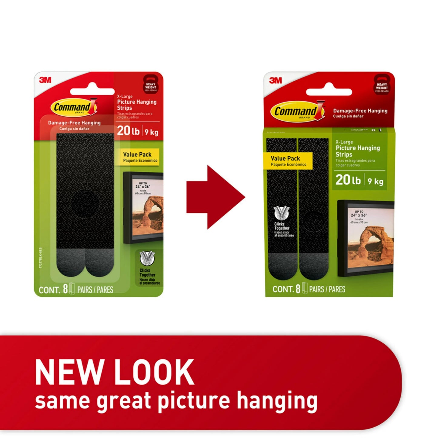 Command 20 lb XL Heavyweight Picture Hanging Strips 8 Pairs (16 Command Strips), Damage Free Picture Hangers, Heavy Duty Wall Hanging Strips for Home Decor, Black Adhesives