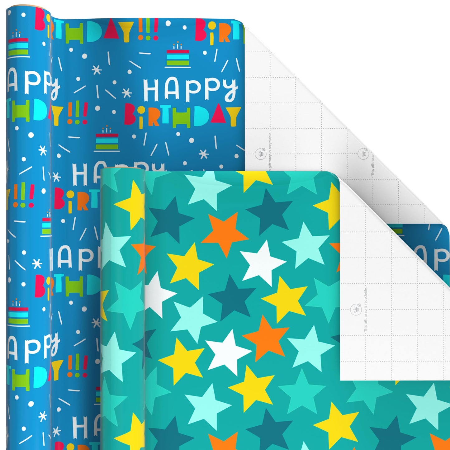 Hallmark Birthday Wrapping Paper Rolls - Stars, Stripes, Balloons, Cupcakes, "Happy Birthday" Gift Wrap Paper (Set of 6 Rolls: 180 sq. ft. ttl.)