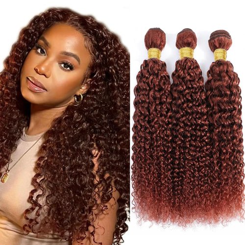 Fabimiya Human Hair Bundles Copper Red Brown 33# Jerry Curly 18 20 22 Inch Bundles Human Hair 100% Unprocessed Soft Sewn In Hair with Double Weft for Black Women