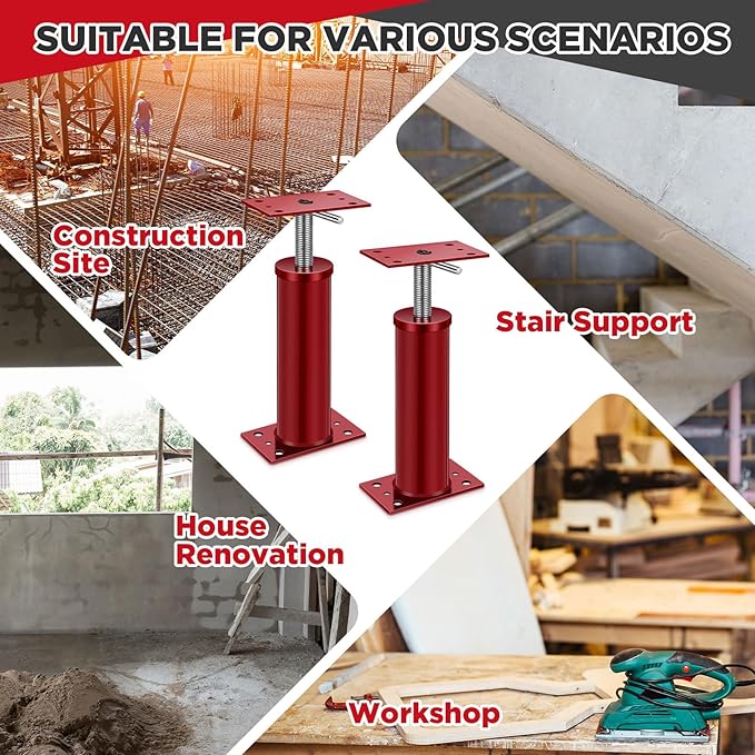 Yaocom 4 Pcs House Jacks for Leveling, Adjustable Jack Post 12"-16" Basement Floor Jack, Supports Stabilizer Screw Jacks for House Foundation, Stairs, Porches, Roof Beams, Load Capacity 11023 Lbs