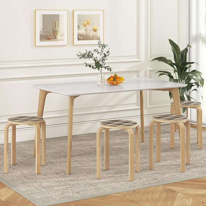 Giantex Stackable Stools Set of 4, 18" Round Stacking Backless Nesting Stools, School Chairs, Flexible Seating for Classroom Elementary, Students, Adults, Kitchen, Dining Room (Natural & Black)
