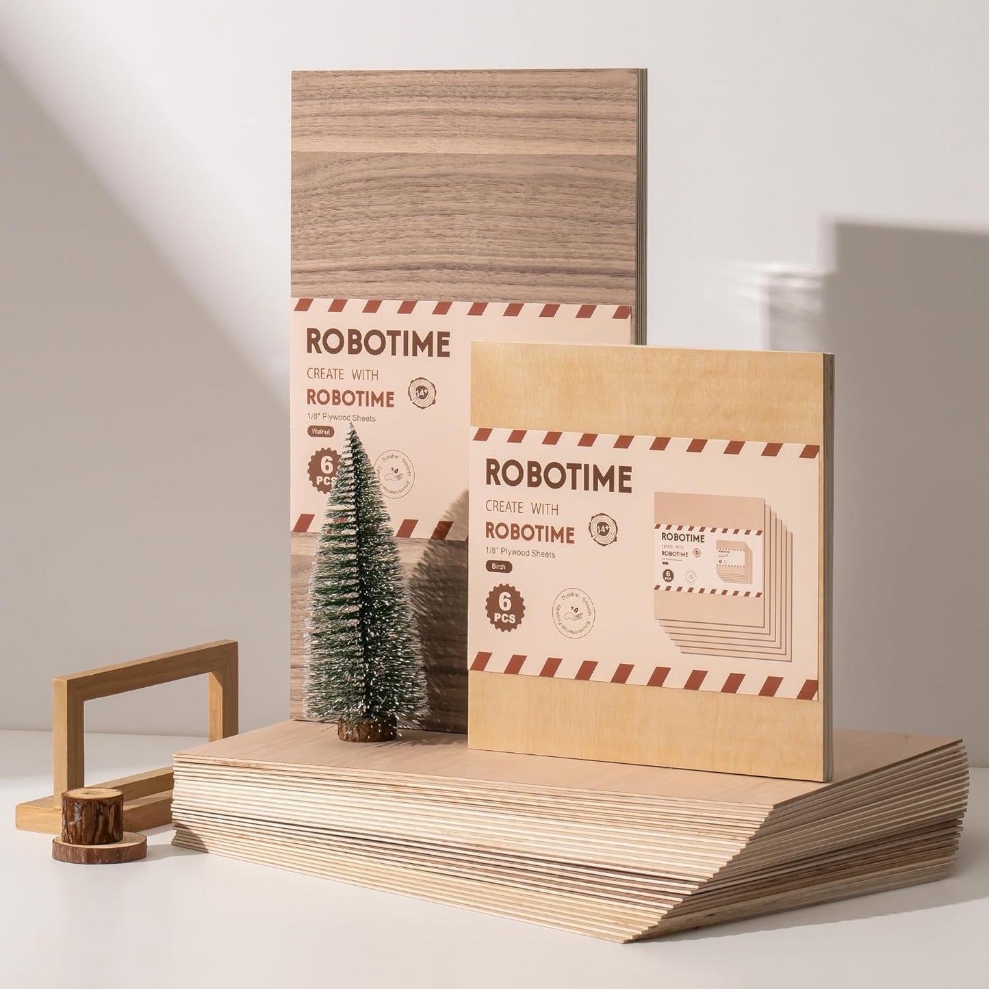 ROBOTIME 3mm Plywood for Laser Cutting, 6 Pcs Bubinga 1/8 Plywood Sheets, Crafting Wood for DIY Projects, Thin Bubinga Wood Sheets Laser Engraving Material, 12" x12“