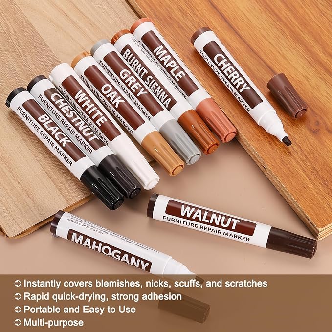 uxcell Furniture Repair Wood Markers, 2 Pcs Oak Touch Up Filler Sticks, Oil Based Paint Markers for Scratches, Wood Floors, Tables, Cabinet, Carpenters, Cover Ups