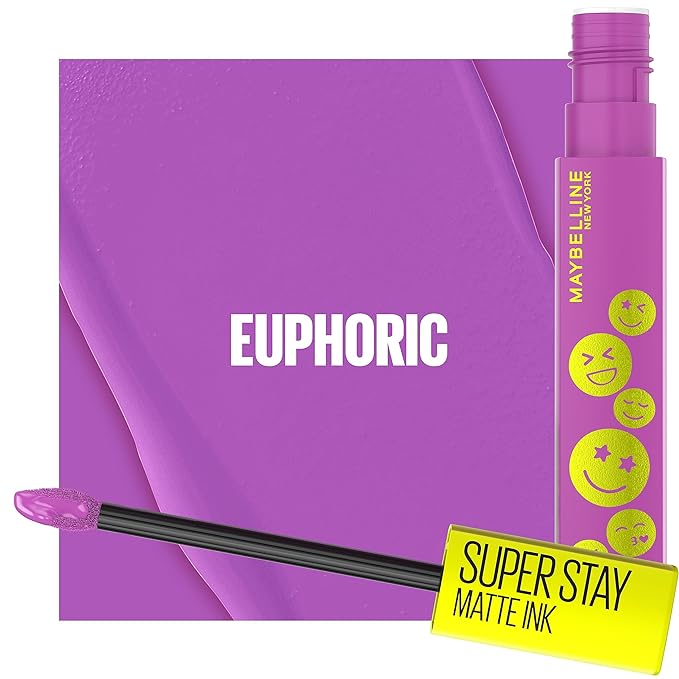 Maybelline Super Stay Matte Ink Liquid Lip Color, Moodmakers Lipstick Collection, Long Lasting, Transfer Proof Lip Makeup, Euphoric, 1 Count