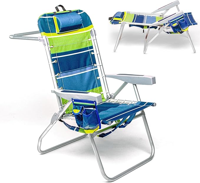 Homevative Backpack Fold-Up Beach Chair, 5 Positions, Towel bar, Cooler, Storage Pouch, Cup Holder and Phone Pocket