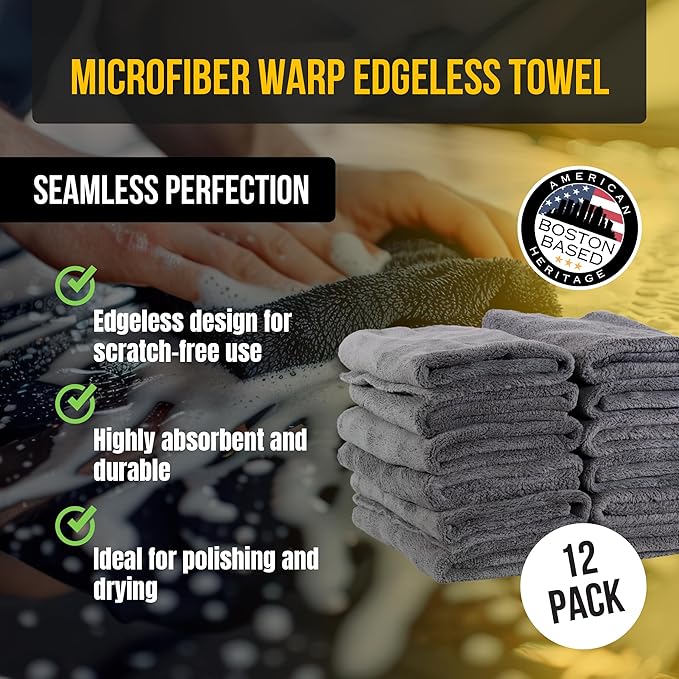 VPD Microfiber Warp Edgeless Towels - Ultra-Soft, Scratch-Free Drying and Cleaning Towels, No Streaking, Buffing Polishing Towels, Grey, 15.75" x 15.75", Machine Washable, For All Surfaces (12)