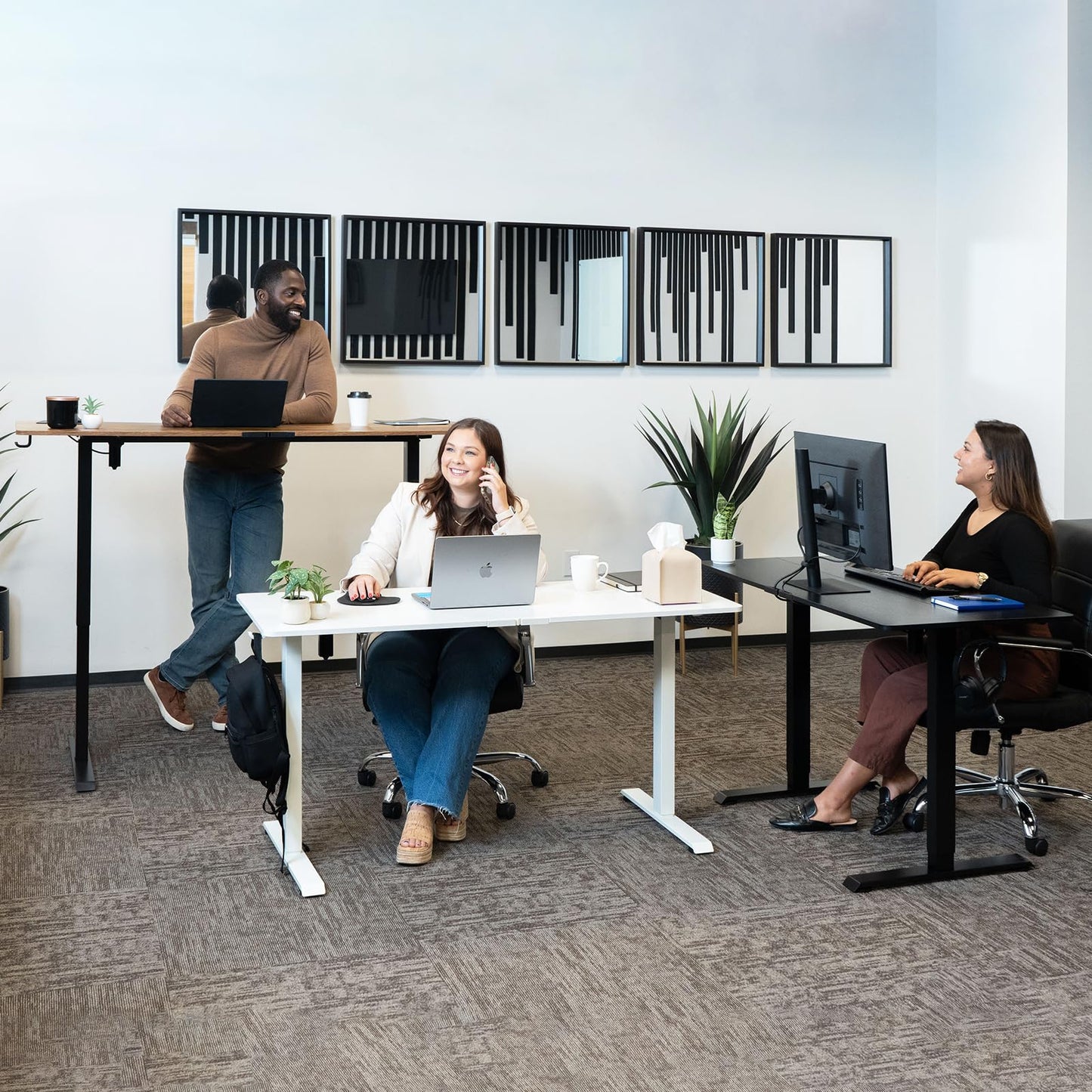 Veken 47.2 Inch Electric Standing Desk, Height Adjustable Sit Stand Up, Wood Desktop, Work Home Office Computer PC Desks, Gaming Writing Study Bedroom Rising Table, Tall Standup Workstation, White