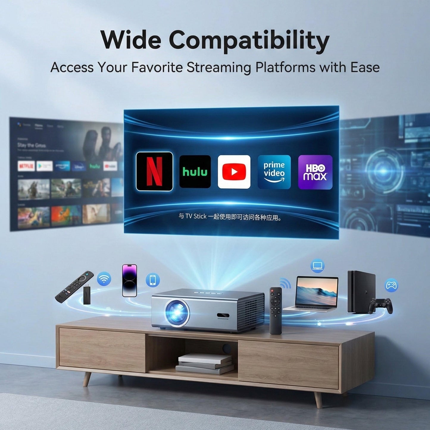 Geekman 4K Projector with WiFi and Bluetooth, Up to 450 Inch Giant Screen, Auto Focus and Auto Keystone Correction, Dolby Audio Home Theater and Outdoor Movie Projector
