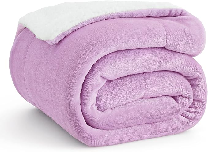Bedsure GentleSoft Sherpa Fleece Throw Blanket Twin Size for Couch - Thick and Warm Throw for Girls and Women, Soft Fuzzy Plush Twin Blanket for Winter, Non-Heated, Lilac, 60x80 Inches
