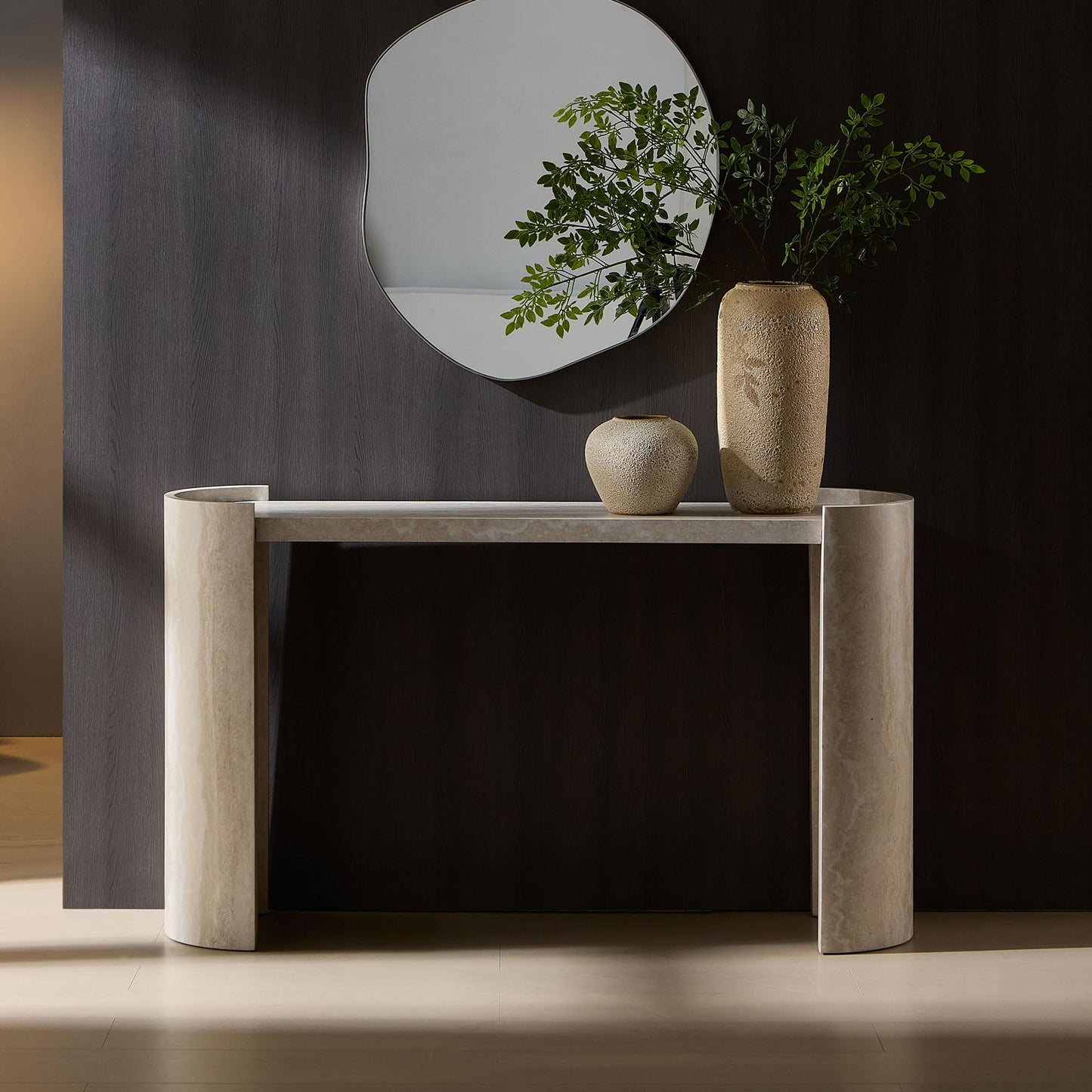 HanStrong 53.15" Faux Marble Pattern Entryway Table - Modern Narrow Console Table for Living Room and Hallway,Beige