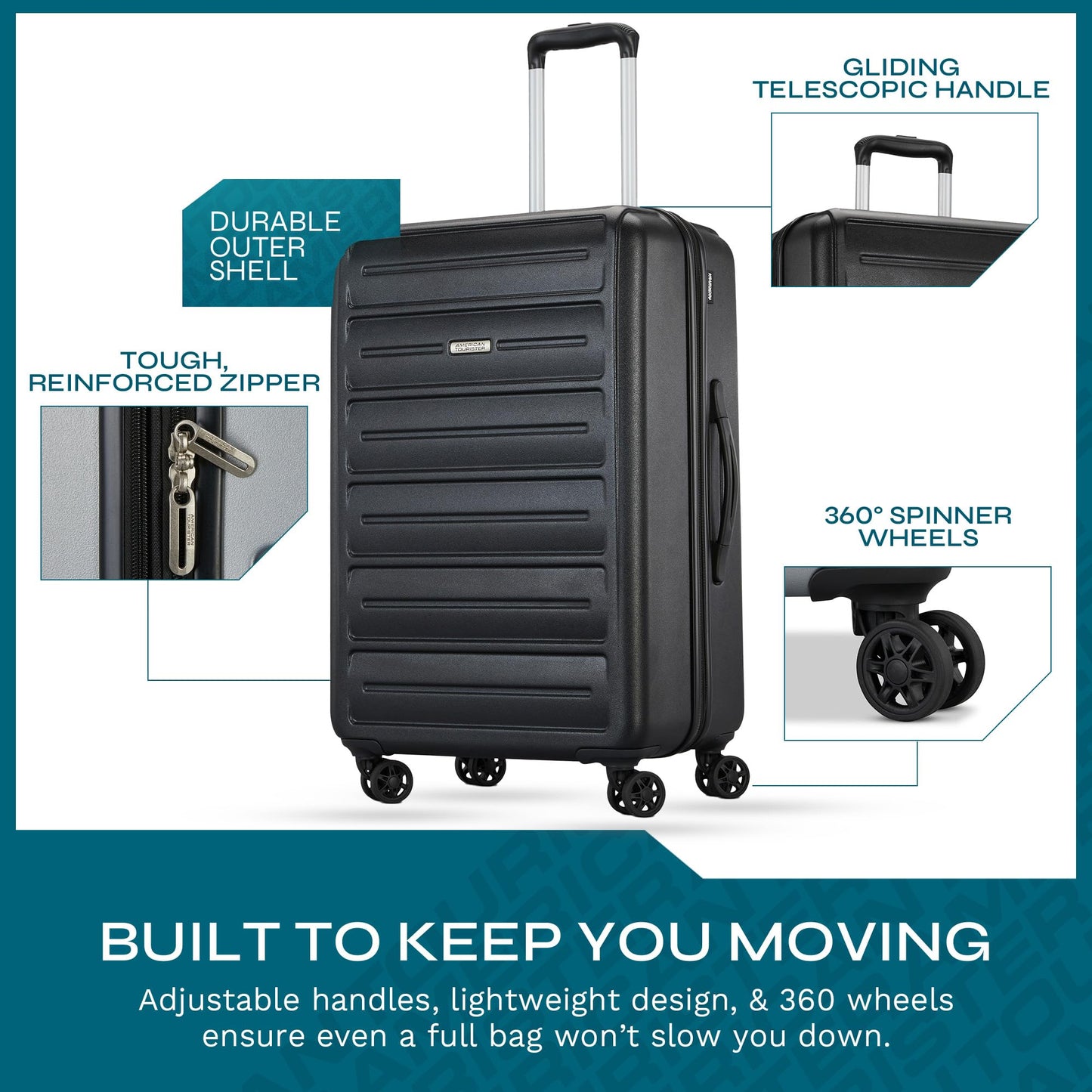 American Tourister Westridge Hardshell Luggage Set - 3 Piece Set - 20" Carry-On, 24” & 28” Checked Luggage Set with 360° Spinner Wheels - Expandable Suitcases for Extended Travel - Black
