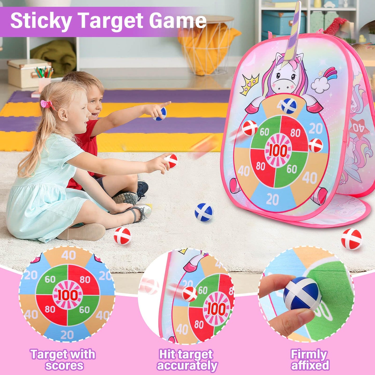 YOTOY Bean Bag Toss Game for Kids Outdoor Toys Age 3-8 Years Old: Unicorn Party Games, Backyard Yard Activities Outdoor Toys for Toddler, Birthday Gift for Girls 3 4 5 6 7 8 Year Old