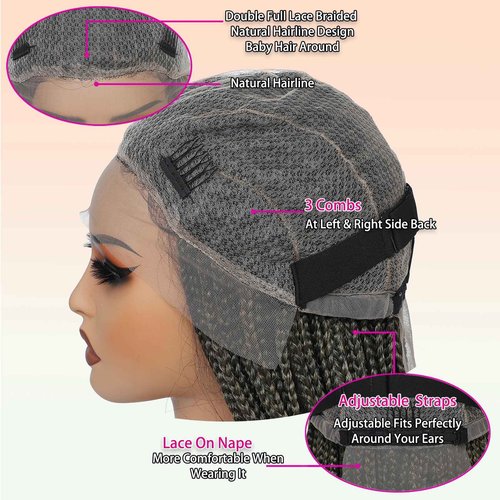 ROSEBONY 36" Boho Knotless Braided Wig for Black Women Double Full Lace Box Braid Wig with Baby Hair Bohemian Curly Ends Golden Yellow Blonde Color (613 blonde)