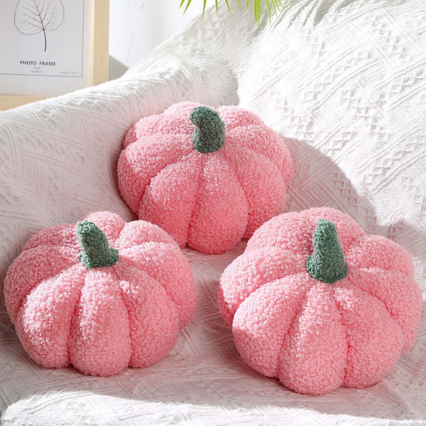 Namalu 3 Pcs Pumpkin Pillows 3D Throw Cushion Plush Soft Sofa Pillows Stuffed Pumpkin Decoration for Fall Thanksgiving Winter Home Living Room(7.87 Inch,Pink)