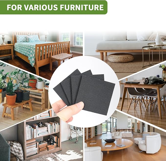 COVERCORNER Non Slip Furniture Pads 16 PCS 2 1/2'' Square - Anti Slip Furniture Pads - Self Adhesive Rubber Feet Furniture Feet - Chair Leg Floor Protectors - Keep Furniture in Place