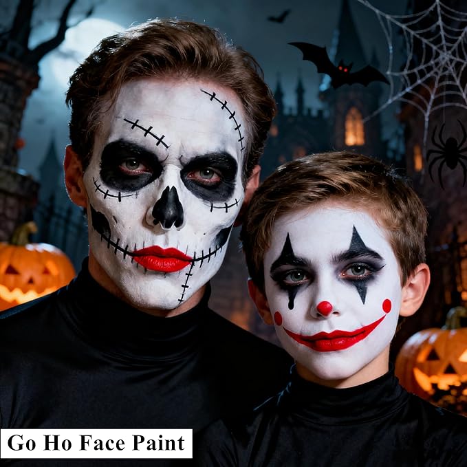Go Ho White Black Red Face Body Paint Washable(7 oz) for Clown Makeup,Cream Water Based White Black Vampire Skeleton Clown Body Paint for Halloween Costumes Cosplay SFX Makeup