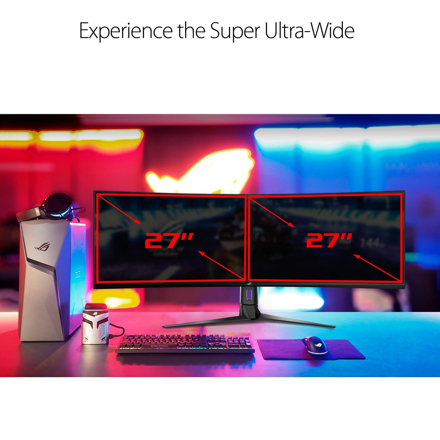 ASUS ROG Strix XG49VQ 49” Curved Gaming FreeSync Monitor 144Hz Dual Full HD HDR Eye Care with DP HDMI Black