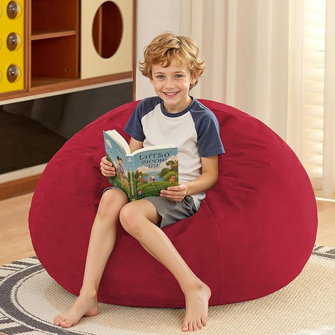 HABUTWAY 2FT Bean Bag Chair, 2' Beanbags Small Bean Bag Chairs with Filling, Teardrop Bean Bag Chair Luxurious Velvet Ultra Soft Fur with Removable Cover (Red)