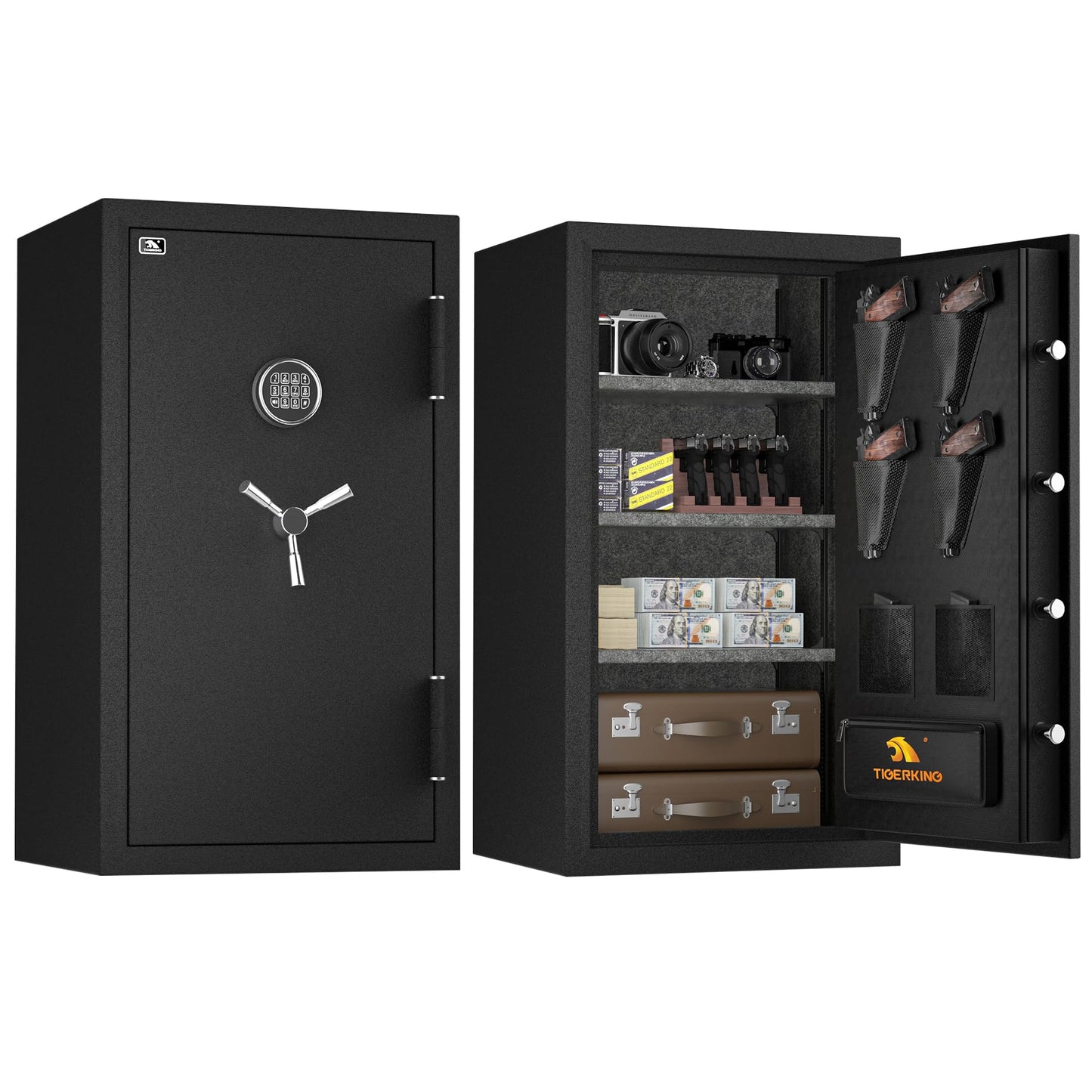 TIGERKING 8.78 Cu Ft Fireproof & Waterproof Safe for Home, Heavy-Duty Steel, 40-Min 1200°F Fire Protection, 72-Hr Water Protection, Easy-Access Keypad Lock, Door Organizer Pockets, Adjustable Shelves