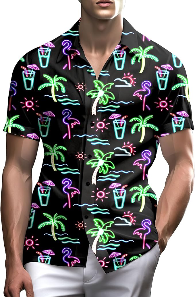 Stazary Neon Shirts for Men Button Up Shirts,Mens Neon Shirt Hawaiian Shirt for Men,Mens Beach Shirts Neon Clothes
