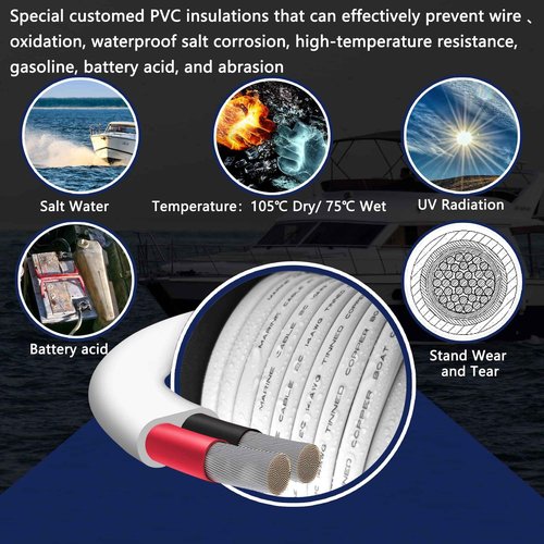 10 Gauge Duplex Marine Wire Tinned Copper Boat Cable, 100ft 10 AWG Standard USA OFC Oxygen Free Copper Wire for Outdoors/Automotive/Boat/Speakers/Solar/RV/Camper/Trailer