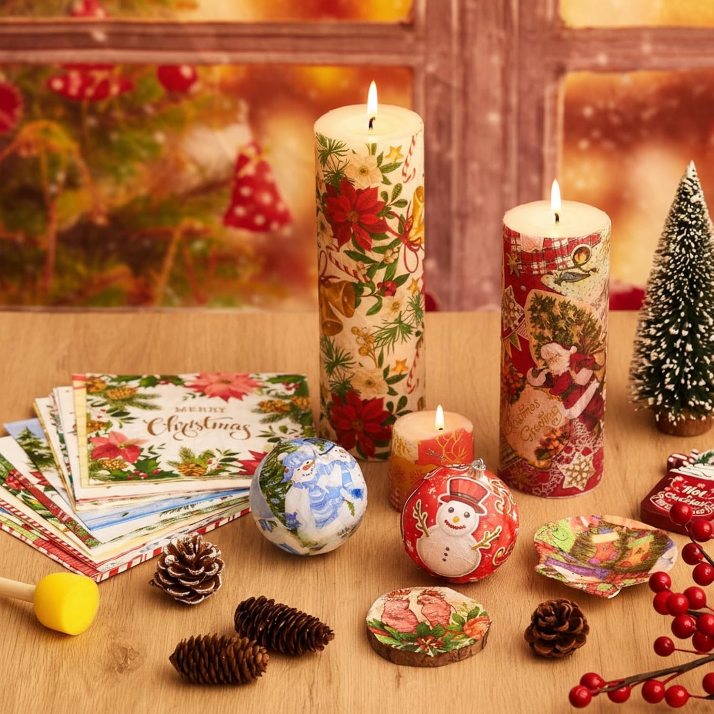 Crtiin 36 Pack 9 Styles Christmas Decoupage Napkins Assorted Christmas Decorative Decoupage Napkins Cocktail Paper for DIY Crafting Party, Each Unfolded 13 Inch