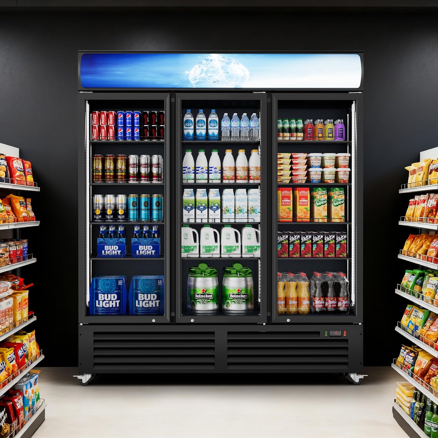 Cintva Commercial Beverage Refrigerator 56 Cu Ft, Commercial Display Fridge with Glass Door, Upright Merchandiser Refrigerator Cooler with Front LED Light for Stores, Restaurant, Office