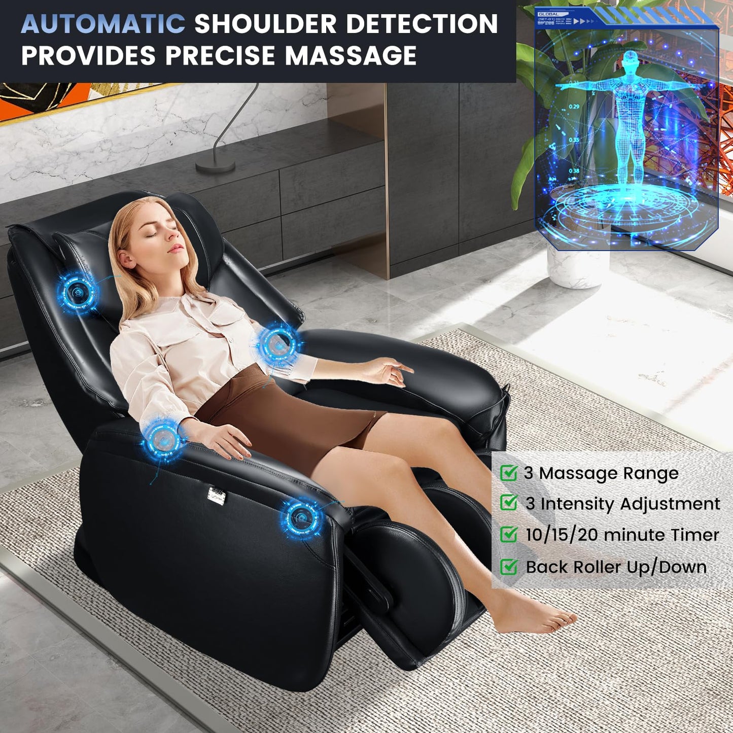 COSTWAY Massage Chair, Full Body Zero Gravity Massage Recliner with SL Track, Waist Heater, Calf Airbag, Automatic Shoulder Detection, Remote Control, Wheels, Pillow, Installation Free (Black)