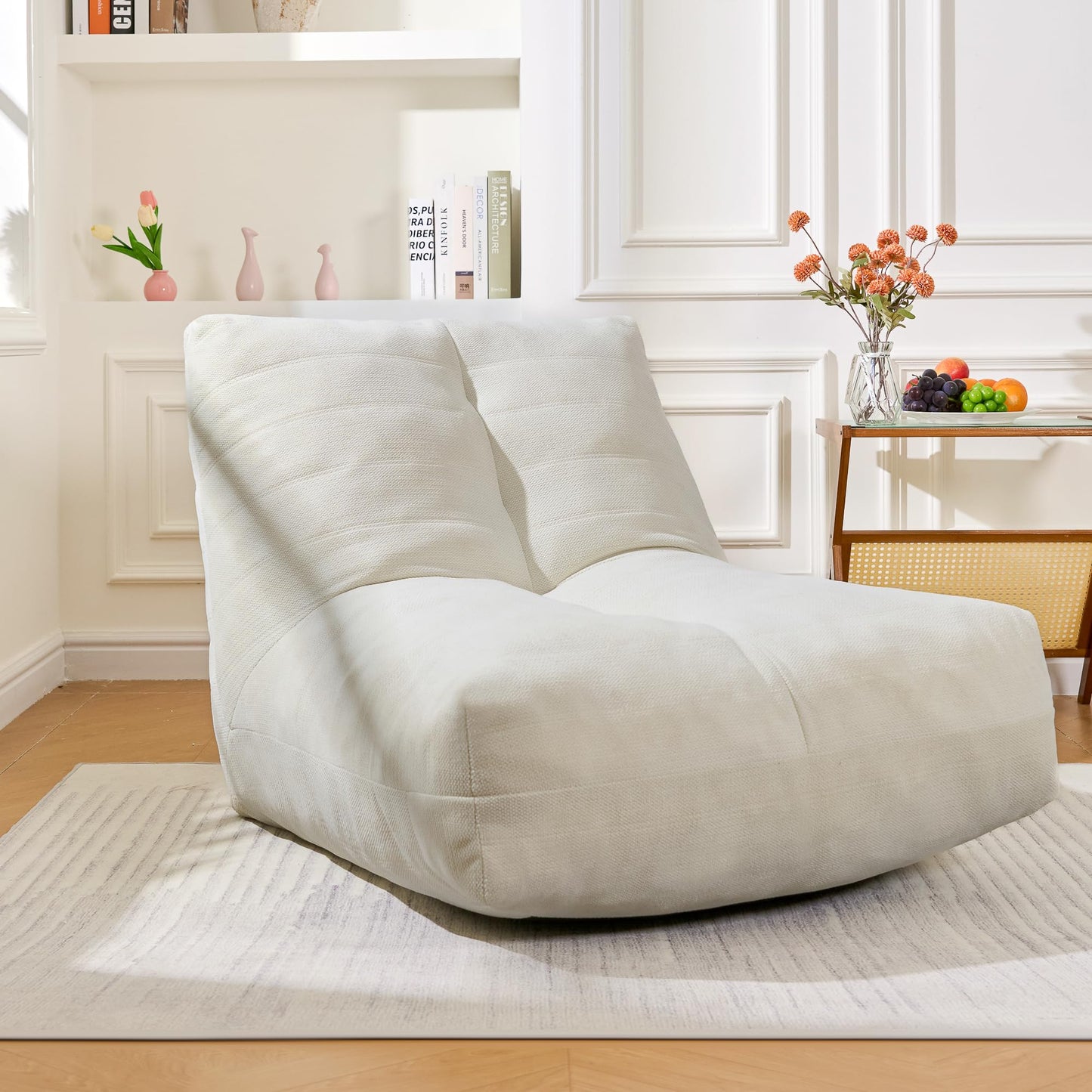 Stmoze Bean Bag Chairs for Adults, Memory Foam Bean Bag Chair, Spacious Single Sofa, Ergonomic Support Reading Floor Sofa Chair with Filler, Comfy Cozy Beanbag Couch for Bedroom Living Room (Beige)