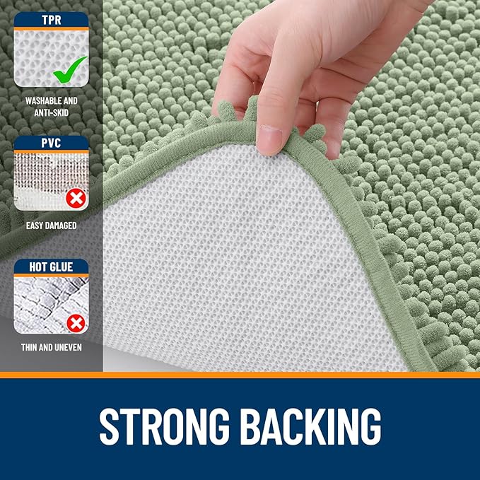 OLANLY Bathroom Rugs 40x32, Extra Soft Absorbent Chenille Bath Rugs, Rubber Backing Quick Dry, Machine Washable Bath Mats for Bathroom Floor, Tub and Shower, Home Decor Accessories, Sage Green