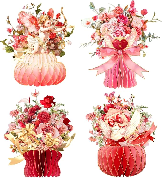 Aobkiat Valentines Day Red Party Decorations Centerpieces,Large Vase-Shaped Honeycomb Paper Decoration with Glitter Edge f...